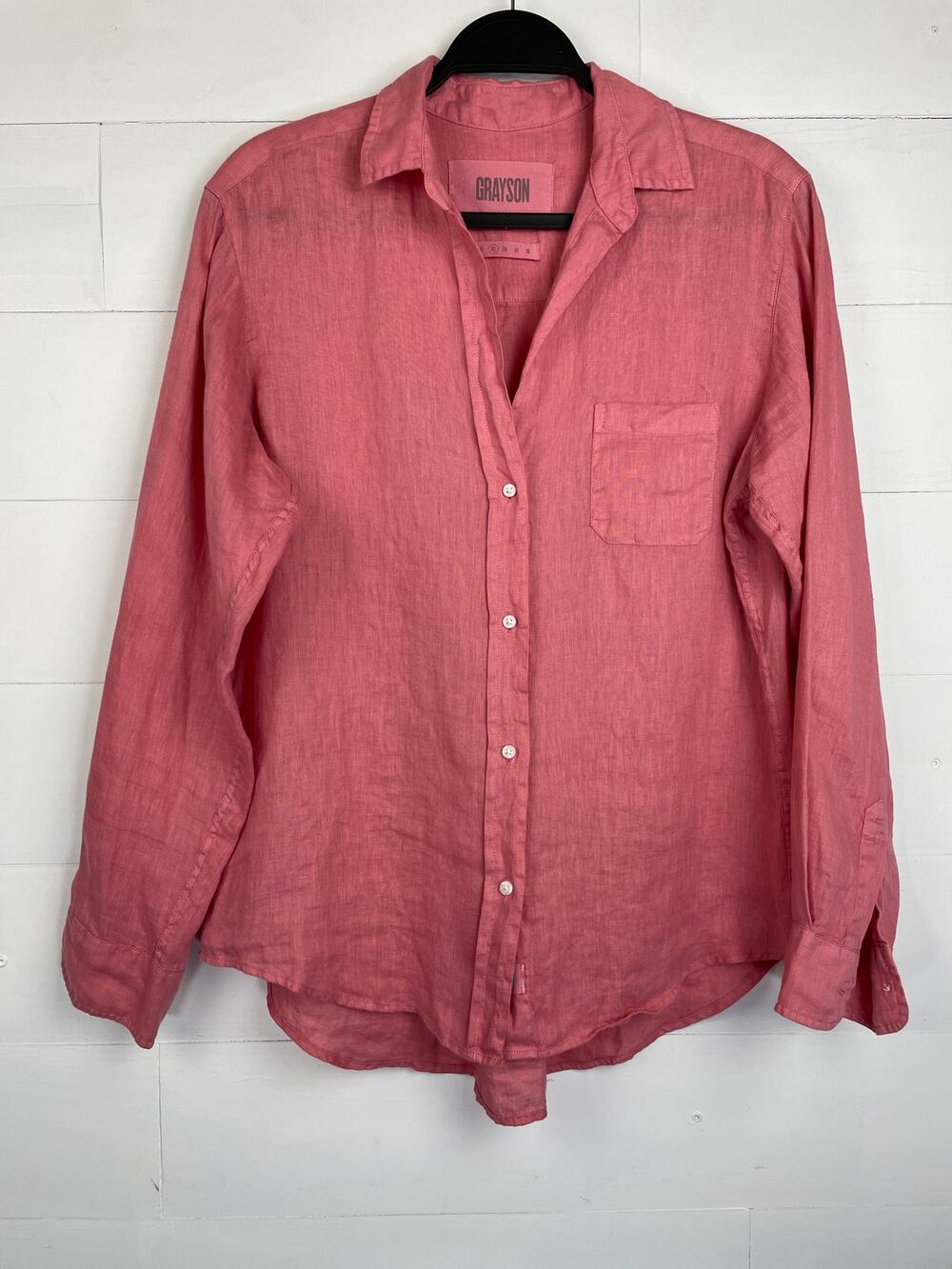 • Grayson The Hero Button Down Shirt Women 02 S Rose Pink 100% Linen Relaxed